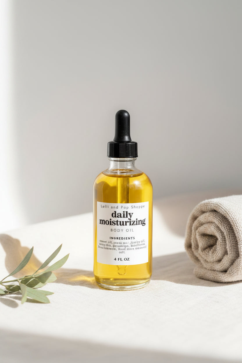 Bottle of daily moisturizing serum with dropper on a light background