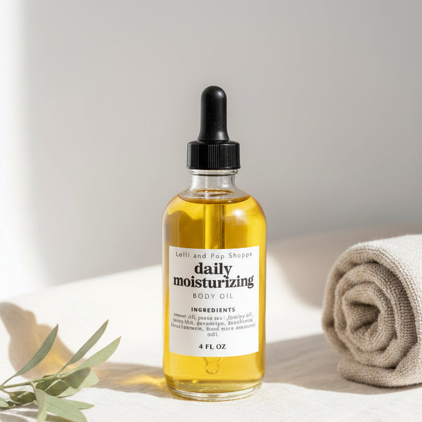 Bottle of daily moisturizing serum with dropper on a light background