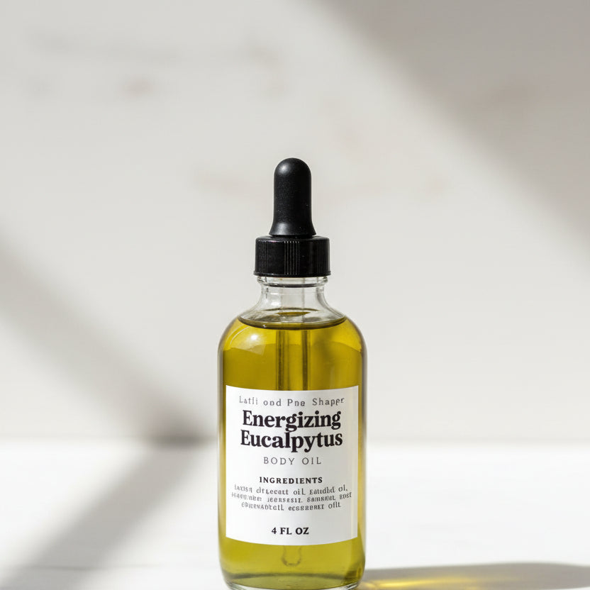 Set of skincare product bottles on a wooden surface with a dark background