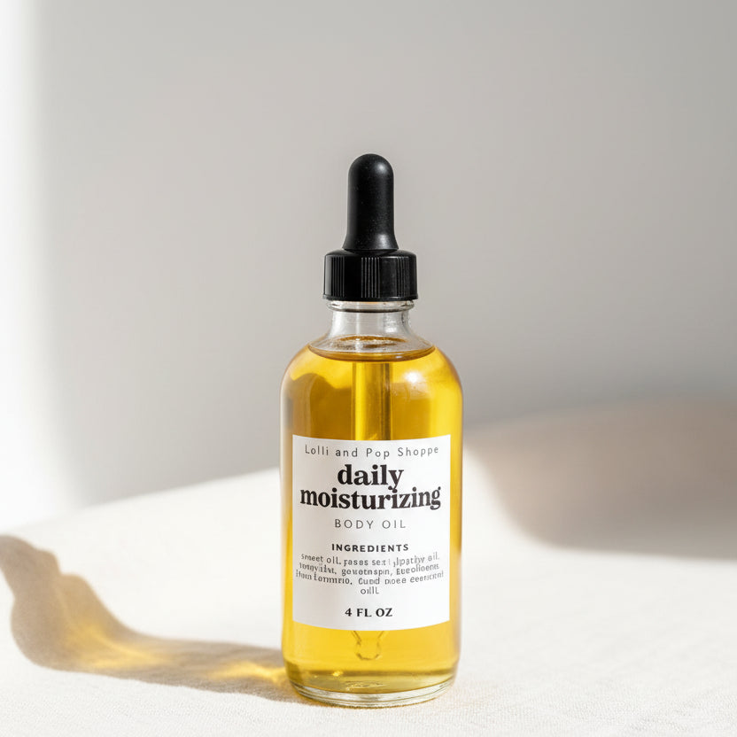 Set of skincare bottles on a tray with a white orchid in the background
