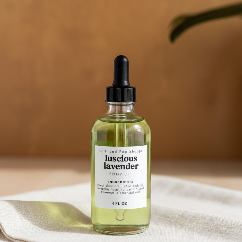 Set of skincare bottles on a tray with a white orchid in the background